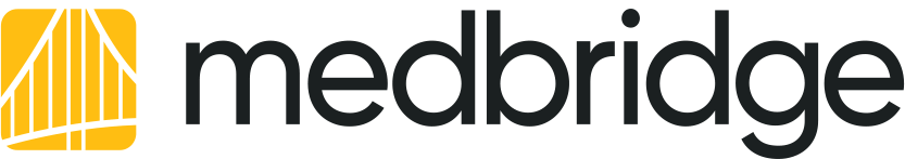 The Medbridge logo features "medbridge" in lowercase next to a yellow and white bridge icon.